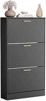 JOZZBY Shoe Cabinet, Black Shoe Cabinet with 3 Flip Drawer, Hidden Shoe Storage Freestanding Shoe Rack Cabinet for Entryway, Hallway, Living Room
