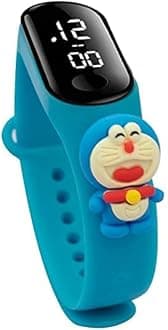 ZOVUTA Digital Dial Waterproof Stylish & Fashionable Wrist Smart Watch LED Band for Kids, Colorful Cartoon for Boys & Girls (Removable Silicon Strap) (Sky Blue Doremone)