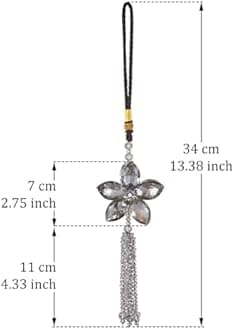 Crystal Flower Rear View Mirror Pendant Car Hanging Ornament Lucky Charm with Dangle Beads, Gray