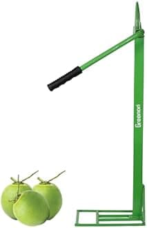 GREENON® Coconut Husk Peeler with Handle Grip | Small Weight 1.9Kg Naral Solini | Manual Coconut Outer Shell Extractor | Powder Coated Metal | Heavy Duty Dehusker Machine | Green