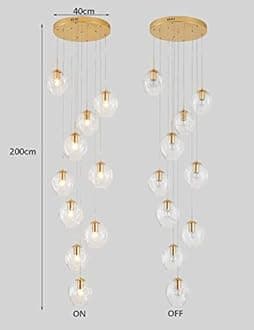 10 Glass Balls Staircase Chandelier Long Pendant Light Duplex Building Large Chandelier Living Room Villa Hollow Modern Minimalist Staircase Lamp 40x200cm (color : Clear)