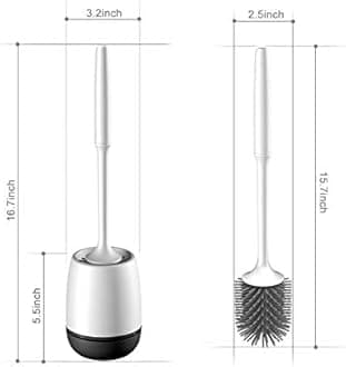 Hulameda Toilet Brush and Holder 2 Pack, Silicone Toilet Cleaning Brush with Quick Drying Holder, 4 x 5.5 Inches, Black & White, (Flooring/Mounted Wall)