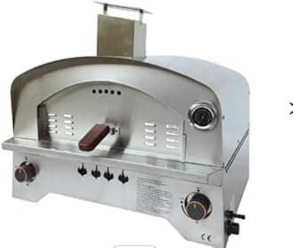 Pizza Oven for Outdoor BBQ - Includes Pizza Stone, Stainless Steel Gas BBQ Table Top, Temperature Gauge -Fired with Gas Suitable for up to 16” Pizzas (Silver 2 burners)