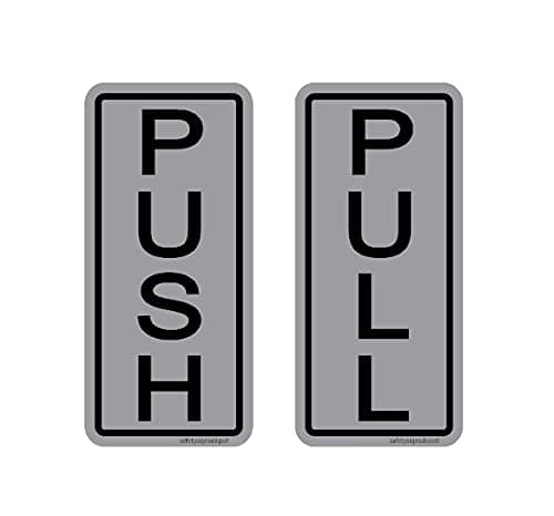 Push Pull Door Sticker Signs Vertical 2 x 5 Pack of 2 - Adhesive Vinyl Decals UV Laminated For Business, Store and Office (2)