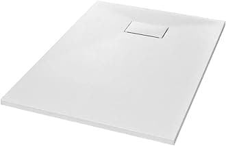 Shower Base Tray - SMC White - 100x70 cm, Low-Profile, Easy Entry-Exit, Hard-Wearing, Reinforced, Slate Stone Surface Design, Scratch- & Stain-, Easy to Clean