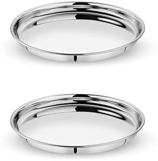 EMBASSY Stainless Steel Dinner Plate/Khumcha/Thali | Size 13 | Diameter - 29.5 cm | Pack of 2 | Perfect for Everyday Use, Catering, & Home Dining | Stackable | Mirror Finish