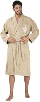 Rangoli Royal Bamboo Premium Bathrobe For Men | Ultra Soft Bamboo Yarn Lightweight Bathing Robes | 460 GSM Highly Absorbent & Quick Drying Luxurious Bath Gown | Knee Length Bath Robe - Beige