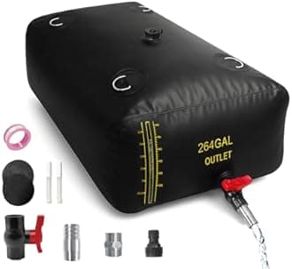 1000L/264Gal Water Bladder with Water Level Indicator, PVC Foldable and Portable Water Tank with 3 Connectors and Overflow Kit, Ideal for RV, Camping, Rainwater Collecting,Planting Watering