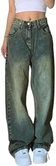 EMMIOL Women Baggy Jeans Mid-Low Waist Boyfriend Streetwear Vintage Jeans Wide Leg Denim Pants