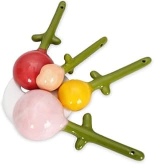 Ceramic Measuring Spoons Set in Pot - Flower Cute Measuring Cups Spoons with Holder for Dry Wet Ingredients Dishwasher Safe Blue Cute Baking Supplies