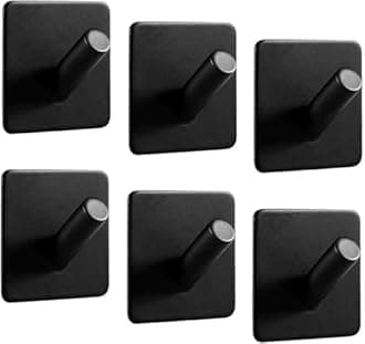 FabFactor Wall Sticker Hook (Pack of 6) Stick on Bathroom/Room/Door/Kitchen, Heavy Duty for Hanging Towels, Robes, Coats, Keys, Calendars (Black Diagonal Hooks)