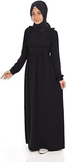 Muslim Closet� Abaya for Young Girls Age Below 14 Years | Kids Abaya with Ruffled Design over chest | Baby Girl Burqa Design (MC-KRFL001)