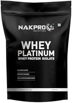 NAKPRO Platinum Whey Protein Isolate 500g Strawberry | 28g Protein, 6.4g BCAA | Trustified Certified 100% Authentic Supplement Powder & No Adulteration | Low Carbs, Fast Absorbing Whey Protein Powder