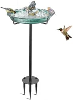 Bird Baths for Outdoors, Detachable Birdbaths for The Garden Clearance, Heavy Duty Freestanding Bird Baths, Bird Bath Bowl Spa & Birdfeeder with Metal Stake Stand (Retro Green)