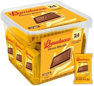 Bauducco Choco Biscuit Cookies 430ml (Pack of 24) - Crispy & Delicious Chocolate Chip Cookies Individually Wrapped for Snacks, Dessert and Lunch Boxes - 2 Cookies Per Pack