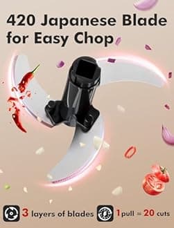GDL Food Chopper, Pull Onion Chopper Dicer, Hand Powered Food Chopper, Fast Cutting Hand Chopper Mincer for Oinon, Garlic, Nut, 3.4 Cups 0.8L, Black
