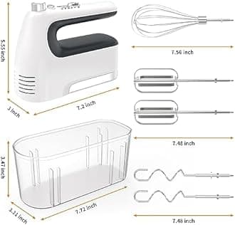 CBQ Hand Mixer Electric, 5-Speed 400W Powerful Motor, Hand Mixer Electric Handheld with Storage Case, Turbo Boost and 5x Accessories, Flat Beaters, Dough Hooks, Whisk (White)