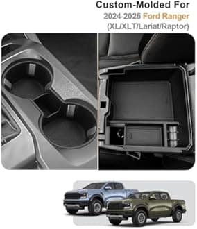 2025 Ranger Center Console Organizer - 2 Pcs Center Console Storage Tray & Silicone Cup Holder Insert for 2024-2025 Ford Ranger(XL/XLT/Lariat/Raptor) Accessories - ABS Armrest Box Organizer