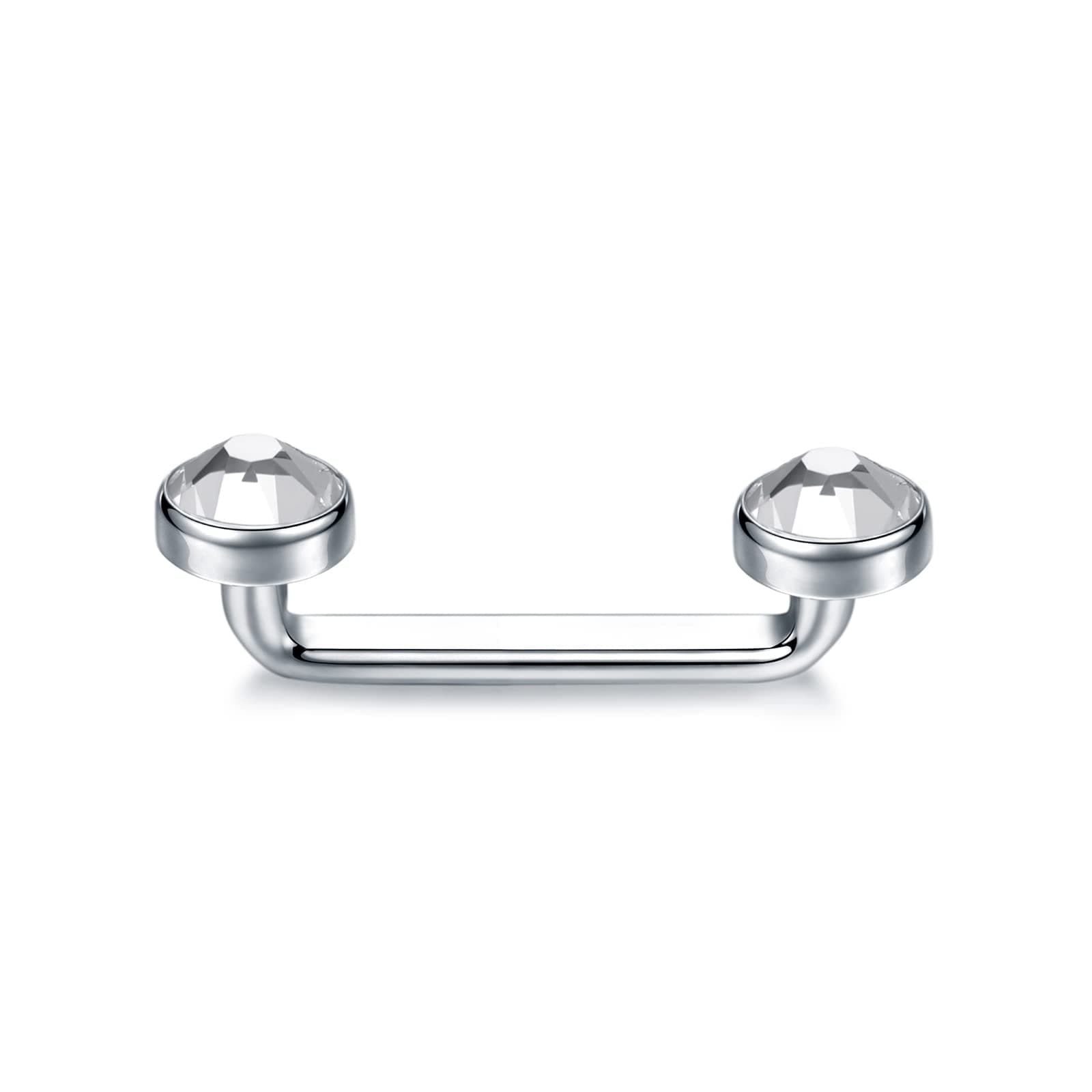 14G Titanium Staple Surface Piercing Barbell Double Crystal Internally Threaded Surface Barbell Staple Piercing 12/14/16/18/20mm