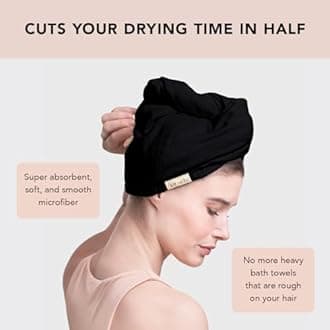 Kitsch Microfiber Hair Towel Wrap for Women, Hair Turban for Drying Wet Hair, Easy Twist Hair Towels, Super Absorbent and Ultra Soft Microfiber Towel, Hair Wrap, After Spa Hair Towel (Black)