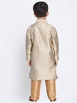JBN Creation Boys' Full Sleeve Silk Blend Kurta Pyjama Set with Mandarin Collar, Featuring Ethnic Motifs, Self-Design, and Embellishments - Perfect for Festivals and Special Occasions
