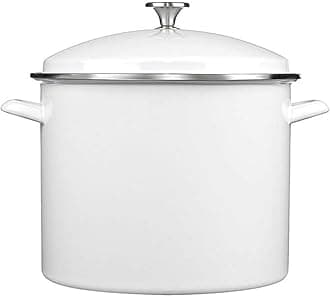 Enamel Stockpot with Cover, 16-Quart, White