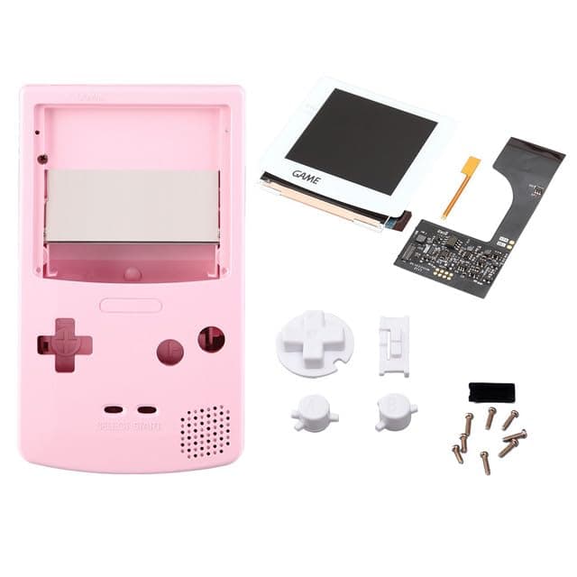 AEsmart - PIXEL Laminated Screen ips LCD KIT 2.0 Backlight With GBC Custom Pre-cut Shell Case (pink white)