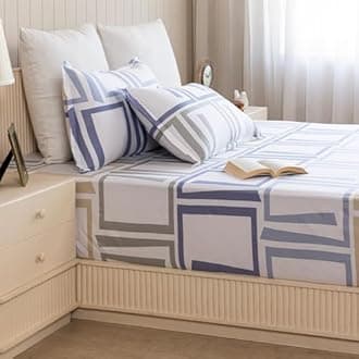 HOMEMONDE 100% Cotton Fitted Bed Sheet for Double Bed, Modern Maze Printed All Around Elastic Bedsheet 78 x 60 Inch with 2 Pillow Cover | Perfect for Home Decor & Gifting