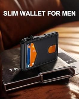 Wallet for Men, Mens Minimalist Wallet 9-13 Cards, Slim Compact Wallet with Money Clip & ID Window, RFID Blocking Smart Pop Up Card Wallet, Metal Aluminum Credit Card Holder Leather Bifold Wallet