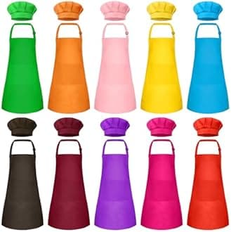 Bouiexye Kids Apron and Chef Hat Set Children Apron Adjustable with 2 Pockets Children Chef Painting for Cooking Baking