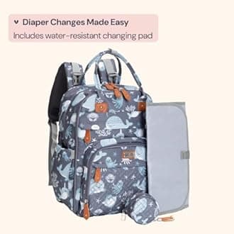 BabbleRoo Diaper Bag Backpack, Baby Nappy Changing Bags Multifunction Waterproof Travel Back Pack