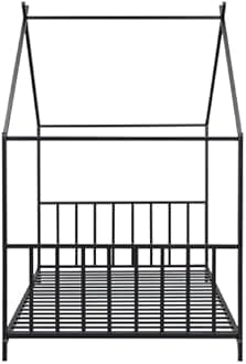 Montessori Kids Floor Bed with High Headboard, Floor Bed with Roof for Boys and Girls, Metal Frame (Black)