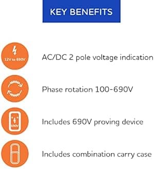 Martindale VT25PD-S Voltage Tester and Proving Unit Kit, GS38 Compliant, 12–690V AC/DC, Phase Rotation