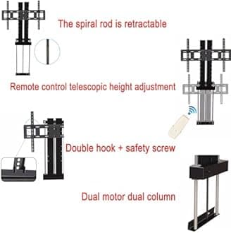 Motorised TV Bracket Stand - TV Floor Stand, Telescopic Tv Wall Mount, Height Adjustable Lift TV Stand With Remote Control, For 37-75 Inch TV, VESA 600*400mm, Bearing 50kg, Easy To Install(950-1750mm)