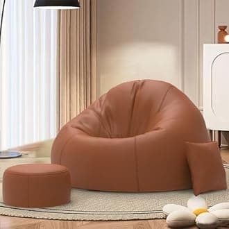 Biggie Bean Bag with Beans Filled 6XL Bean Bag Sofa with Free Cushion and Footrest - Official : PuffParadise Combo (Matching Color : Regular, Tan)