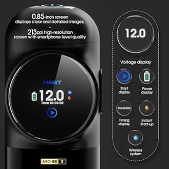 Mast Archer S Max Wireless Tattoo Gun Pen Machine, Pro Cartridges Tattoo Machine, 280g.cm Torque Motor, 4.2mm Stroke Length, 2 Batteries 1600mAh Power, Fast Charge (Frosted Grey)