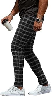 Woenzaia Men's Slim Fit Dress Pants Casual Stretchy Twill Chinos Tapered Skinny Slacks