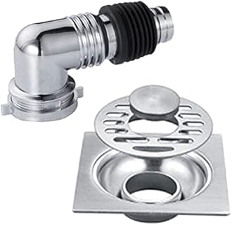 Faddare Washing Machine Floor Drain Cover, Shower Drain Floor Drain Cover with Pipe Connector, Square One-Way Drain Valve Fast Drainage Shower Plug Insert Drain Plug(Silver)