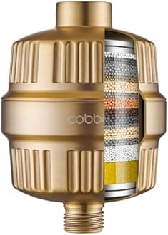 Cobbe HD HEAVY DUTY High Output Shower Filter – 99% REMOVAL Shower Head Filter for Hard Water, Heavy Metals, Chlorine and Harmful Substance, Improve your skin and hair - Brushed Gold
