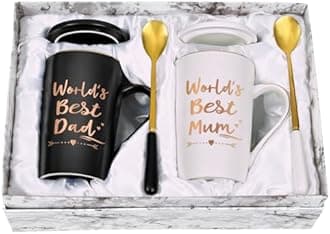 World's Best Mum and Dad Coffee Mug Gifts Set Anniversary for Parents, 14Oz Ceramic Coffee Cup Birthday Chirstmas Gifts for Mum and Dad, Personalised Gifts Wedding Anniversary, Balck-White