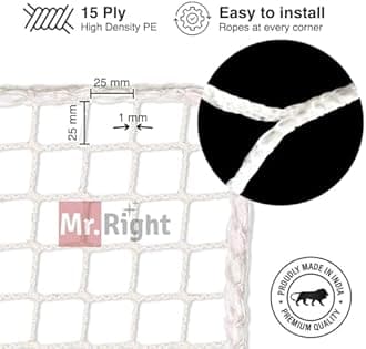 Mr. Right Pigeon Nets for Balconies (8X12 Ft, White), Anti Bird Control Net, Heavy Duty HDPE Mesh Net for Balconies (8X12 Ft), Installation Kit Included