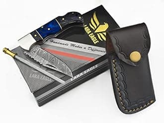 Damascus Pocket Knife for Men - 133 Layer Solid Steel Handmade Folding Hunting Knives with Sharpner and Leather Pouch - Best Knife for Camping Hunting Hiking - Father’s Day Gifts for Men Husband Dad