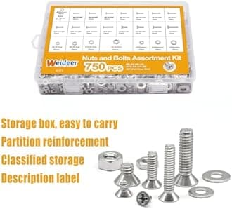 weideer 750PCS Nuts and Bolts Assortment Kit,Stainless Steel Machine Screws, #6-32#8-32#10-24#1/4-20Phillips Flat Head Screws Assorted with Nuts, Bolts,Washers