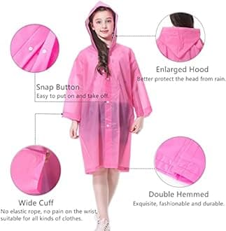RUISHYY Kids Rain Poncho, Reusable EVA Children Raincoat for 6-13 Girls Boys, Waterproof Rain Jackets Rainwear with Hood
