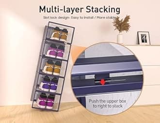 Kuject Large Shoe Organizers Storage Boxes for Closet 12 Pack, Clear Plastic Stackable Sneaker Containers Bins with Lids, Great Substitute for Shoe Rack, Space Saving for Entryway, Under Bed, Blue