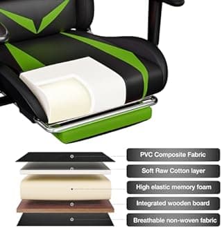 HOFFREE Gaming Chair with Bluetooth Speakers and Led Lights Massage Vide Game Chair with Footrest Reclining High Back Computer Gamer Chair Green and Black