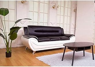 Fabrique Visionary 3+2 Leatherette 5 Seater Sectional Sofa Set | Comfortable Furniture for Home Office & Living Room | 4 Year Warranty | Easy to Move with Stainless Steel Legs | Black Cream