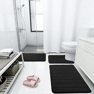Buganda Extra Large Memory Foam Bath Mat Rug, 47'' x 24'', Ultra Soft and Non-Slip Bathroom Rugs, Water Absorbent and Machine Washable Bath Rug Runner for Bathroom, Shower, and Tub, Black