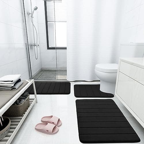 Buganda Extra Large Memory Foam Bath Mat Rug, 47'' x 24'', Ultra Soft and Non-Slip Bathroom Rugs, Water Absorbent and Machine Washable Bath Rug Runner for Bathroom, Shower, and Tub, Black