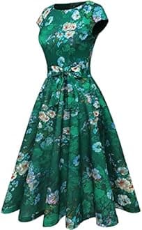 Women Casual Dresses Swing Tea Dress Cocktail Vintage A-Line Midi Party Dress